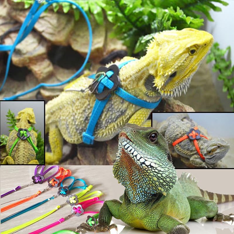 hokable Adjustable 4.72inch Reptile Lizard Harness Leash,Turtle Lizard Pet Traction Belt Bearded Dragon Accessories Soft Small Pet Animal Harness Rope Outdoor Used (Green) - Image 2